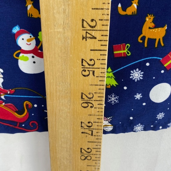 Serene Uniforms Womens Size Large Scrub Top Blue Christmas Santa Claus Unicorn - Picture 9 of 9